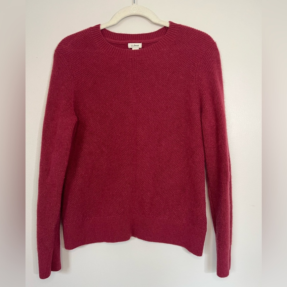 L.L. Bean Women's 100% Cashmere Ribbed Crew Neck Red Sweater Size LP Gift